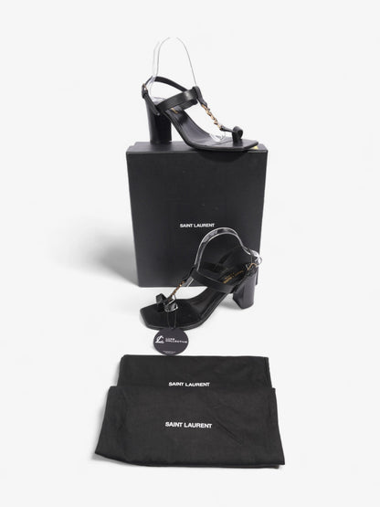 Saint Laurent Cassandre Heeled Sandals 75mm Black / Gold Leather EU 39 UK 6