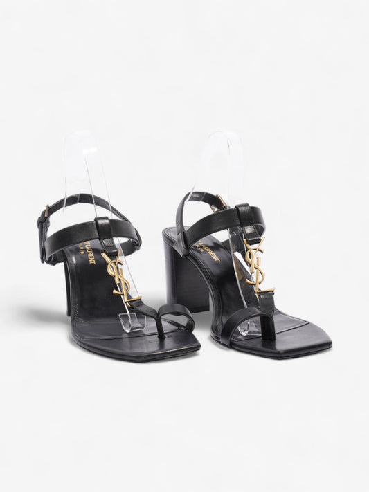 Saint Laurent Cassandre Heeled Sandals 75mm Black / Gold Leather EU 39 UK 6