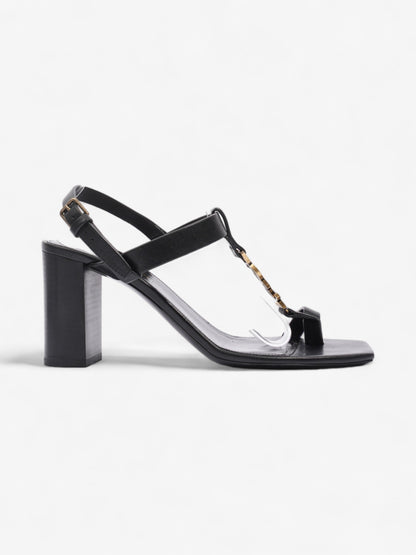 Saint Laurent Cassandre Heeled Sandals 75mm Black / Gold Leather EU 39 UK 6