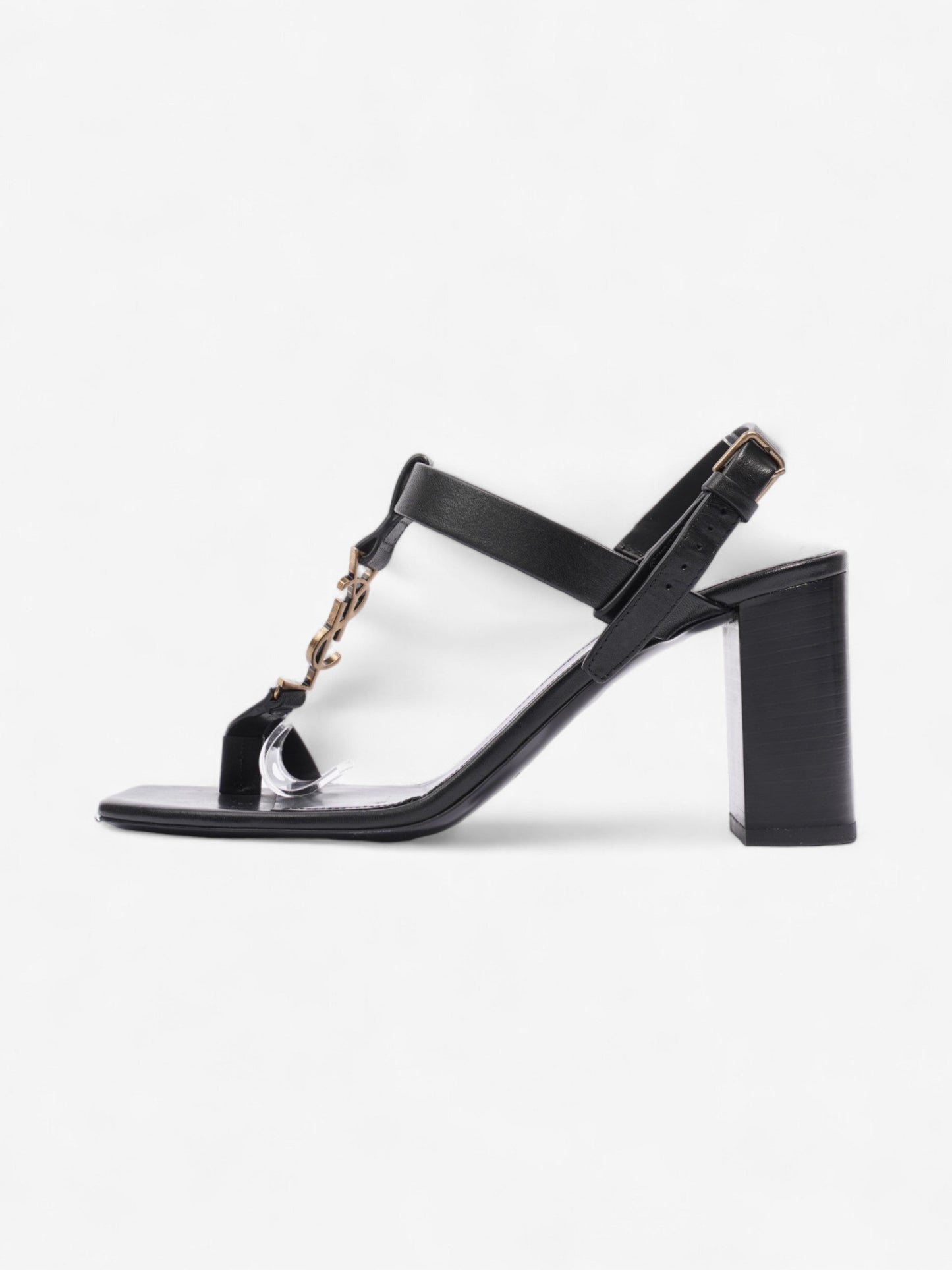 Saint Laurent Cassandre Heeled Sandals 75mm Black / Gold Leather EU 39 UK 6
