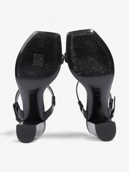 Saint Laurent Cassandre Heeled Sandals 75mm Black / Gold Leather EU 39 UK 6
