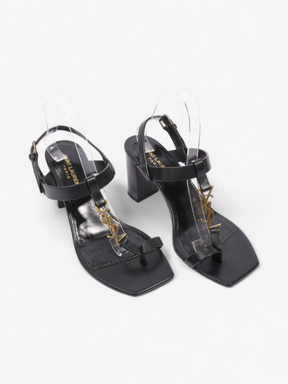 Saint Laurent Cassandre Heeled Sandals 75mm Black / Gold Leather EU 39 UK 6