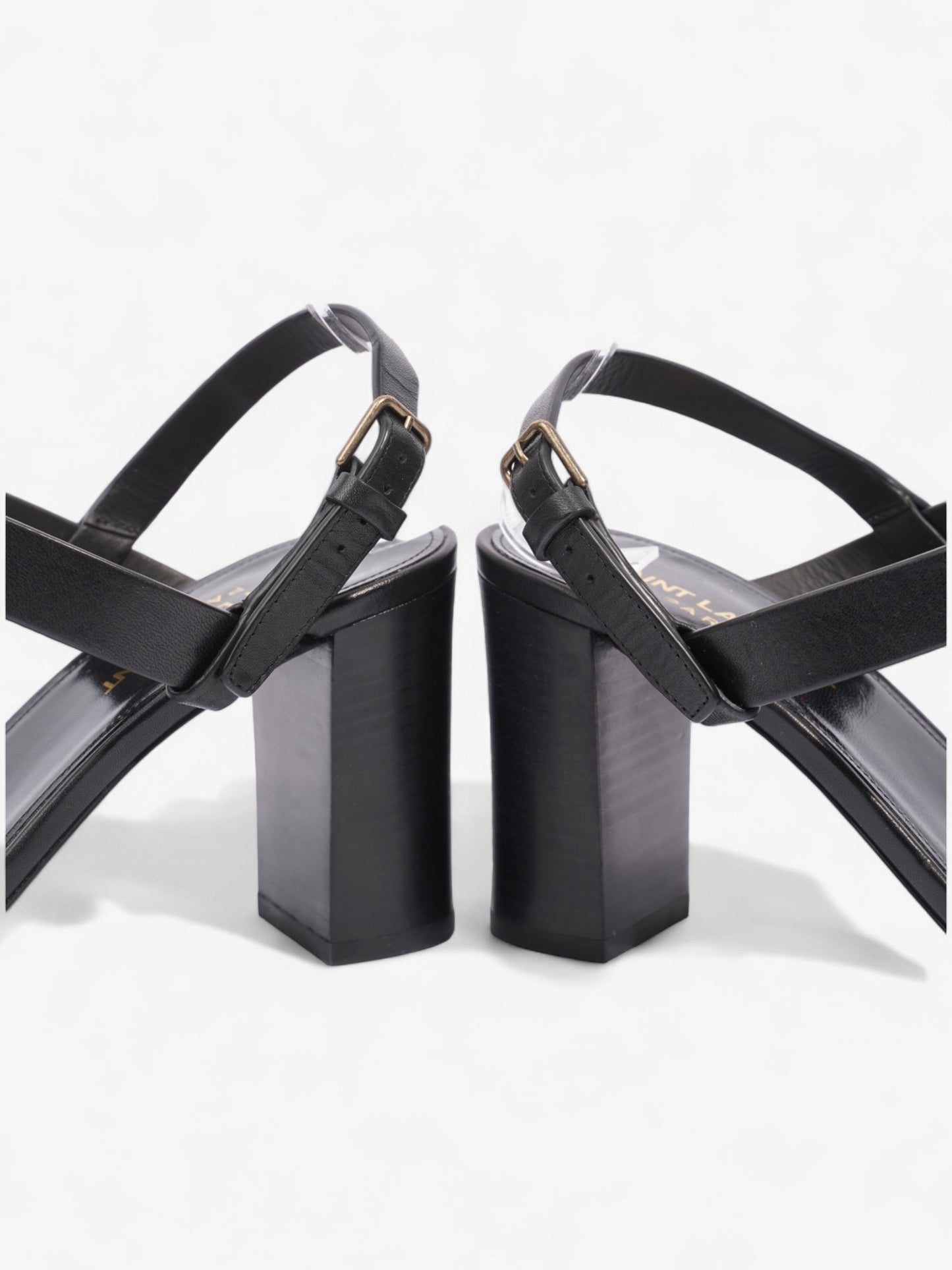 Saint Laurent Cassandre Heeled Sandals 75mm Black / Gold Leather EU 39 UK 6