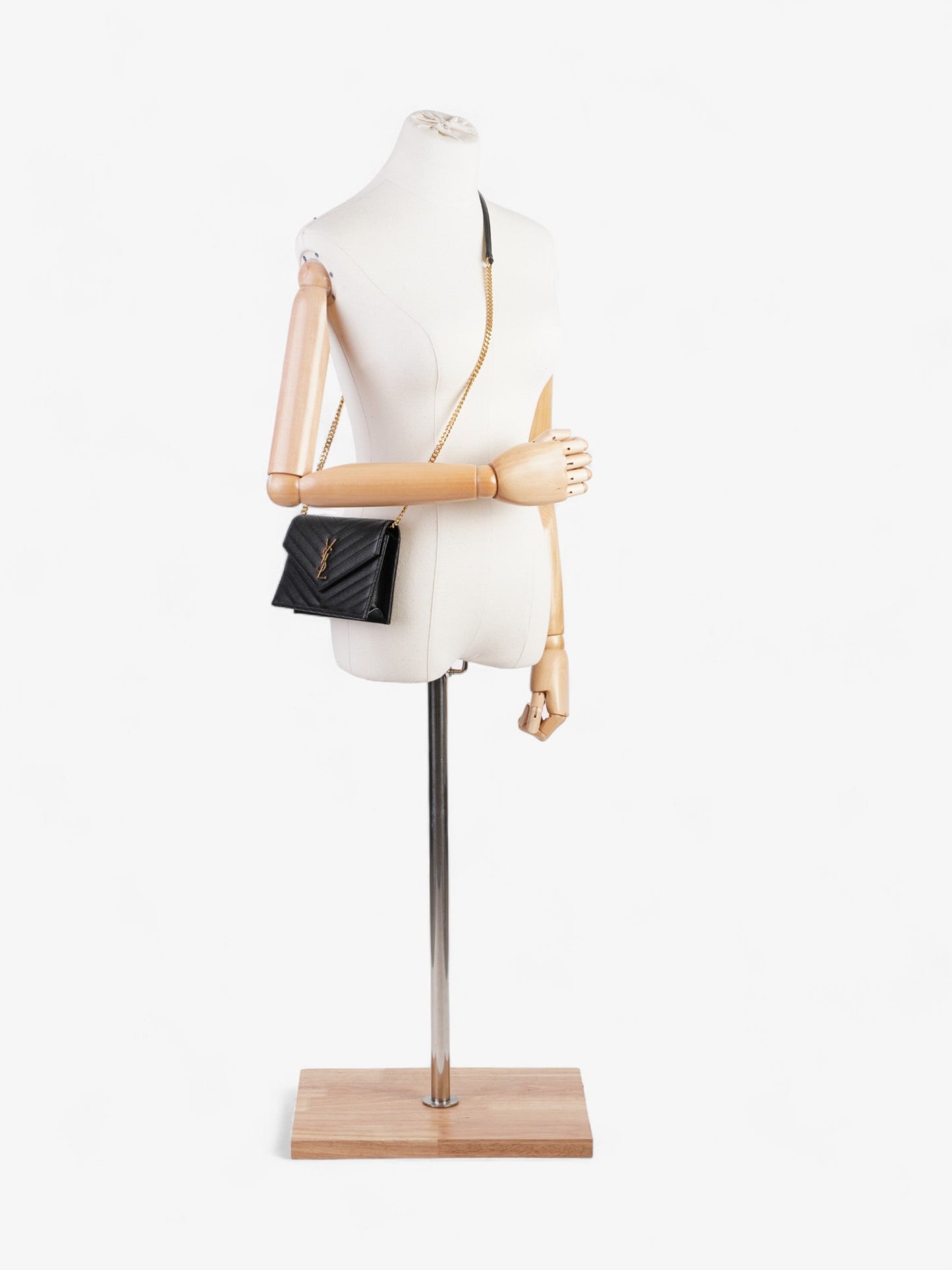 Saint Laurent Cassandre Chain Wallet Black Calfskin Leather