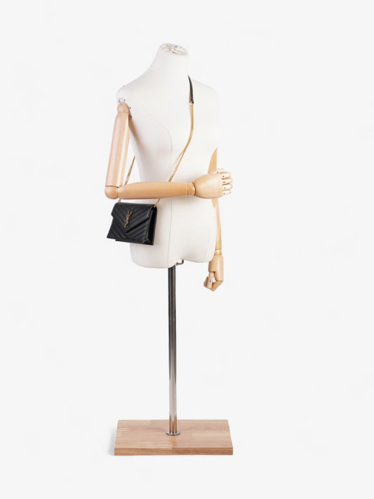 Saint Laurent Cassandre Chain Wallet Black Calfskin Leather