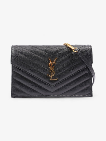 Saint Laurent Cassandre Chain Wallet Black Calfskin Leather