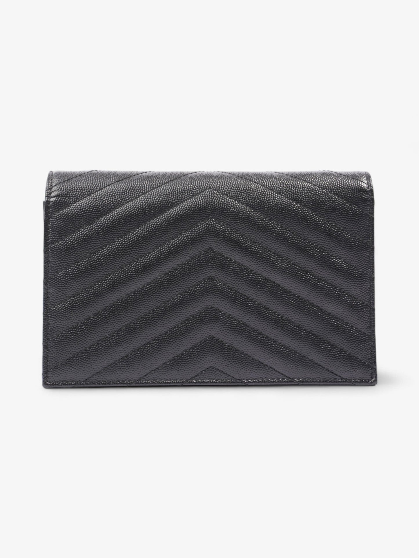 Saint Laurent Cassandre Chain Wallet Black Calfskin Leather