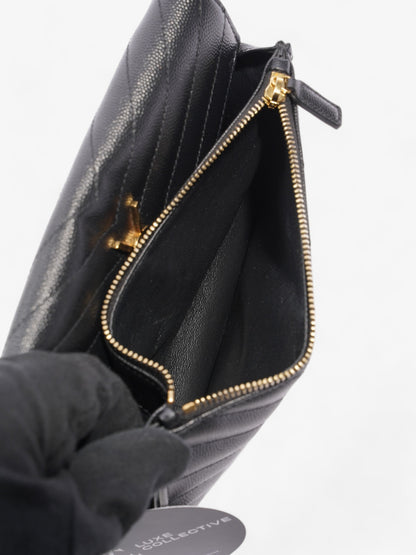 Saint Laurent Cassandre Chain Wallet Black Calfskin Leather