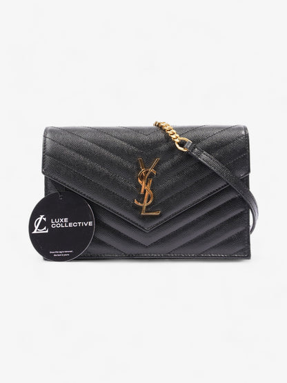 Saint Laurent Cassandre Chain Wallet Black Calfskin Leather