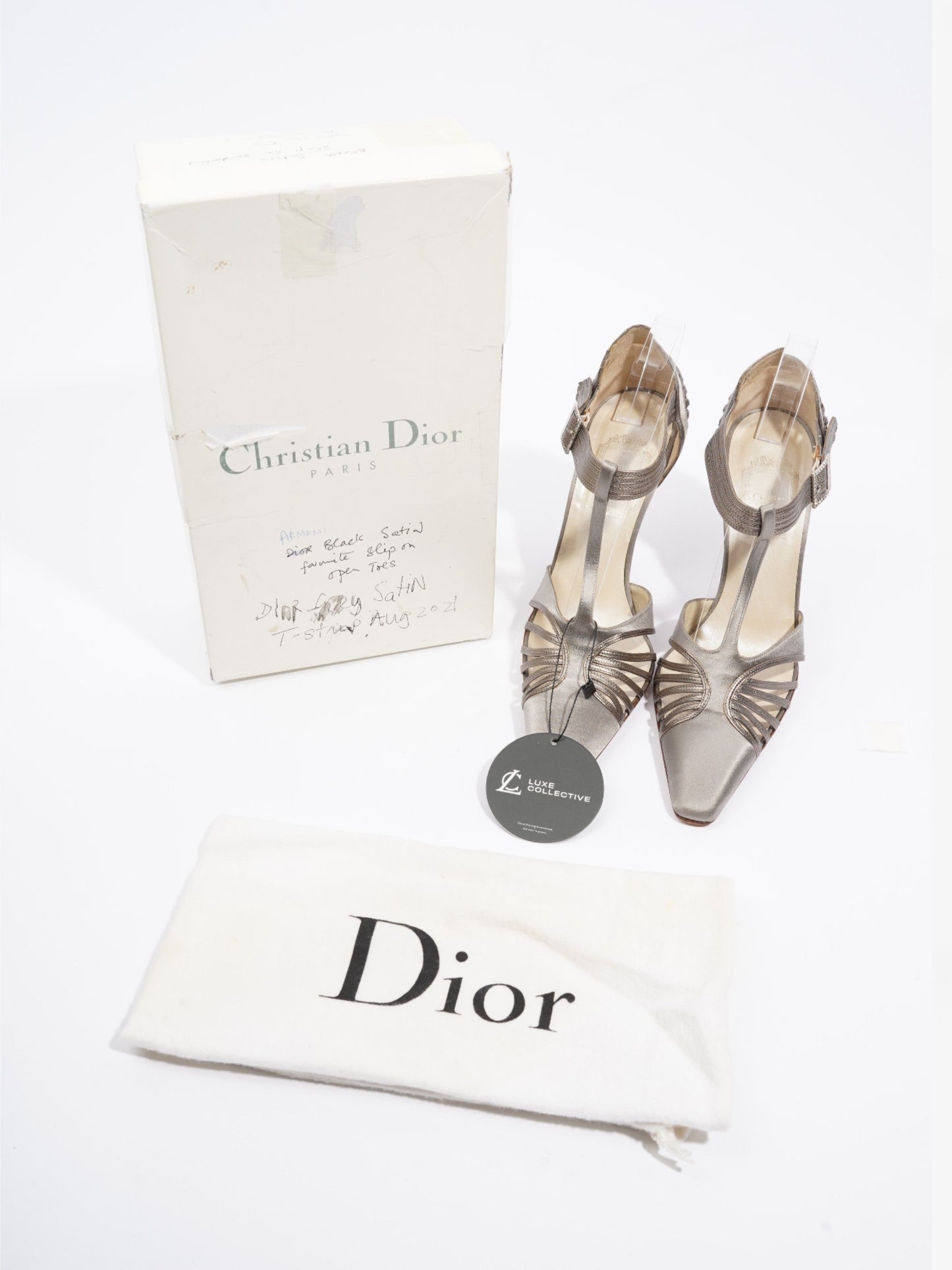 Christian Dior Strappy Pointed Heel 100mm Grey Satin EU 37.5 UK 4.5