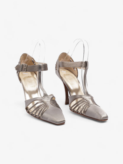 Christian Dior Strappy Pointed Heel 100mm Grey Satin EU 37.5 UK 4.5