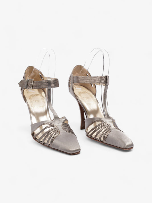 Christian Dior Strappy Pointed Heel 100mm Grey Satin EU 37.5 UK 4.5