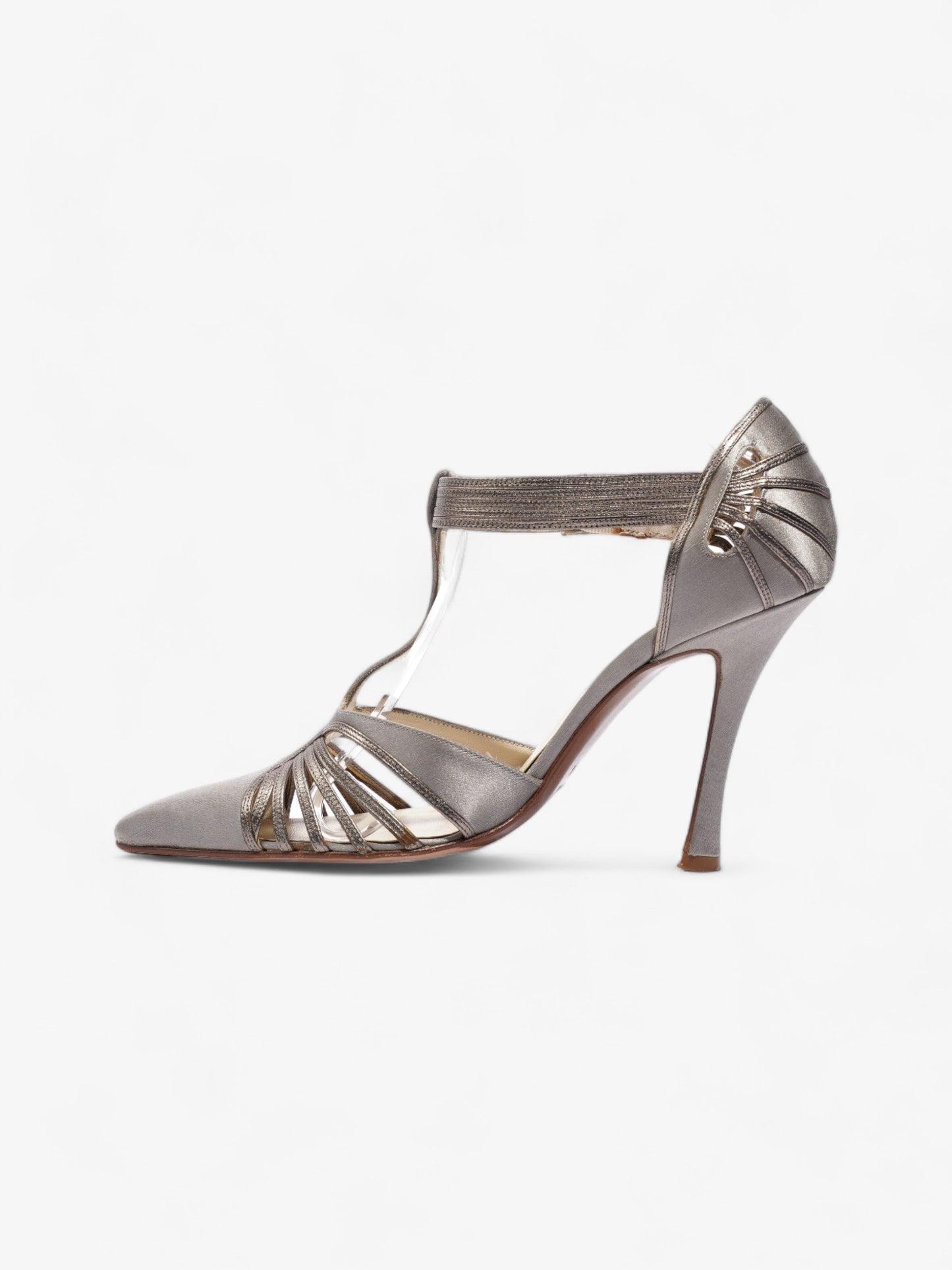 Christian Dior Strappy Pointed Heel 100mm Grey Satin EU 37.5 UK 4.5
