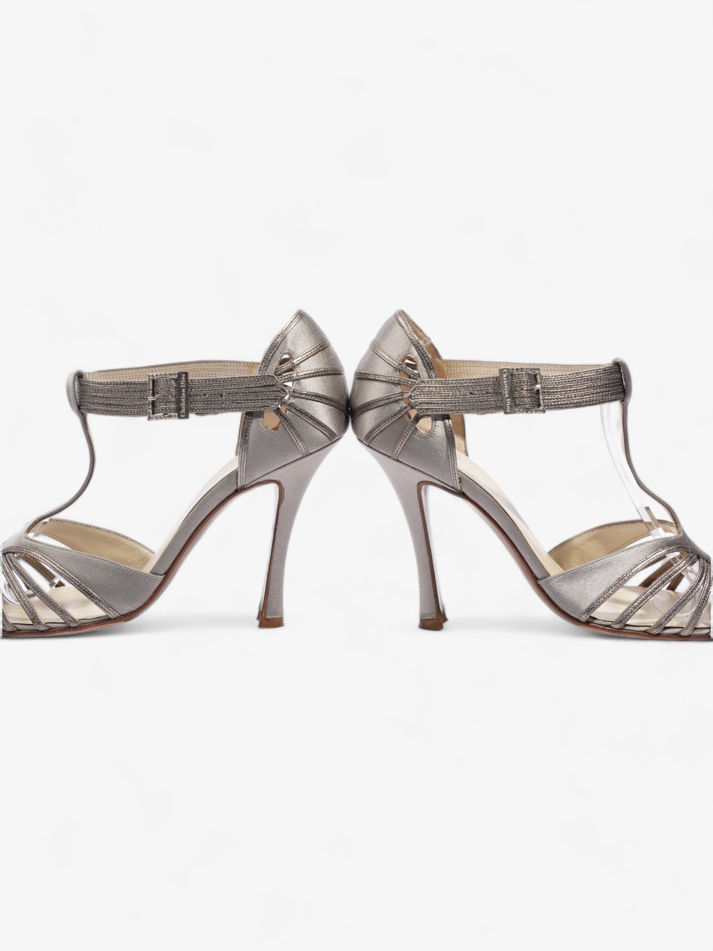 Christian Dior Strappy Pointed Heel 100mm Grey Satin EU 37.5 UK 4.5