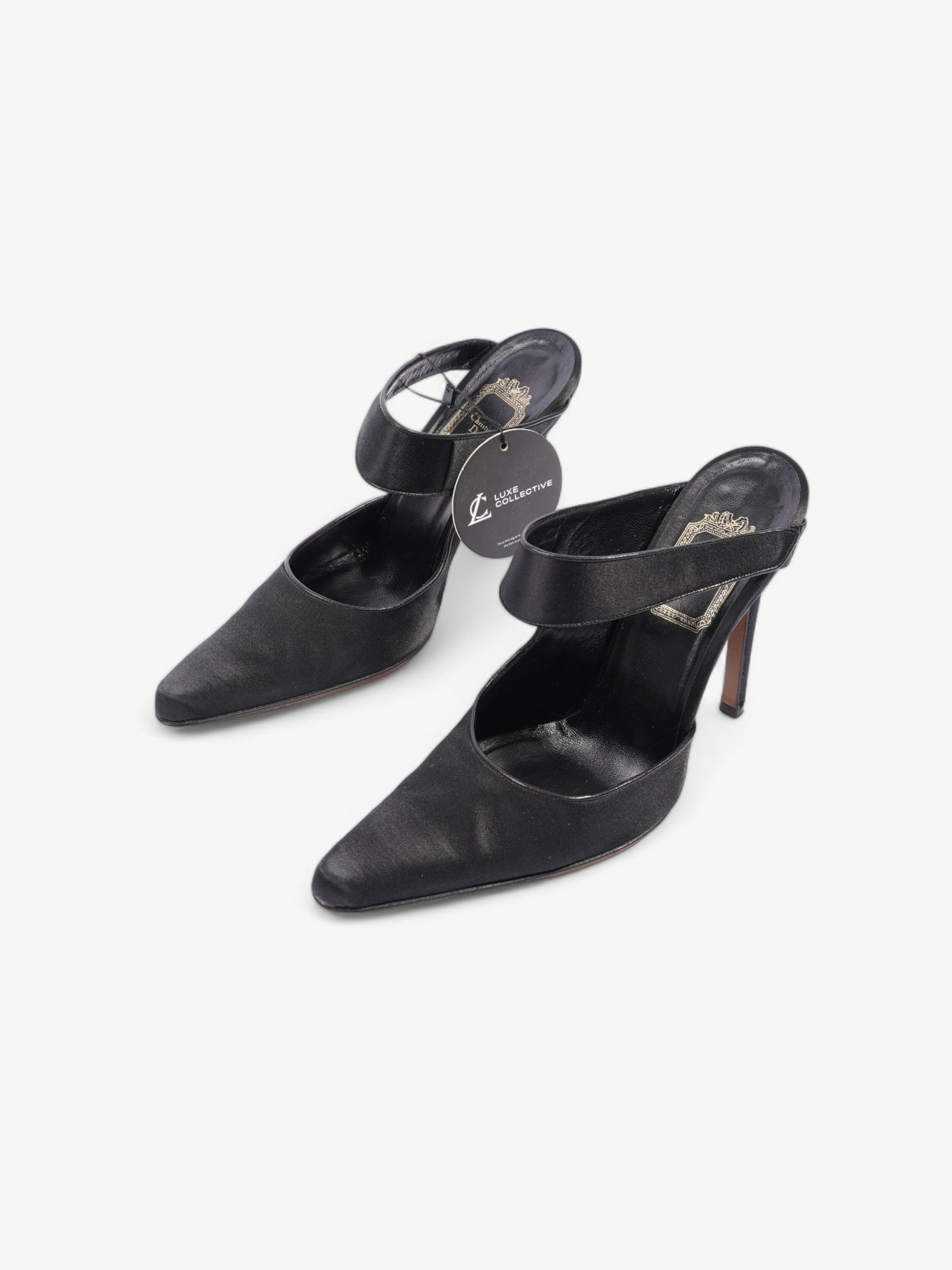 Christian Dior Strap Pointed Heels 110mm Black Satin EU 39 UK 6