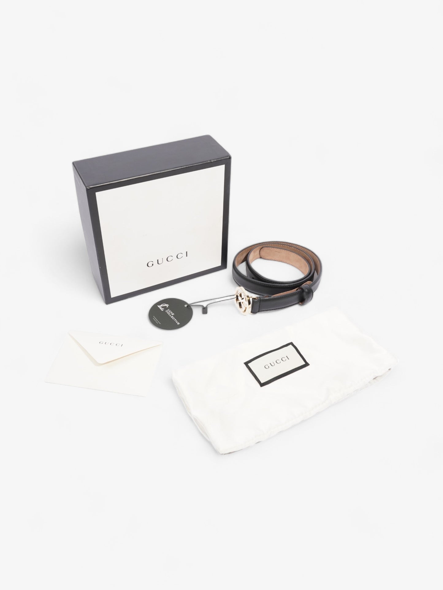 Gucci Interlocking G Thin Belt Black Leather 75cm 30"