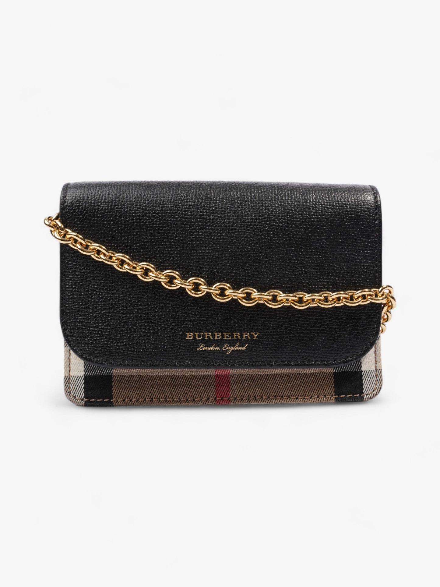 Burberry Hampshire Chain Wallet House Check / Black Leather