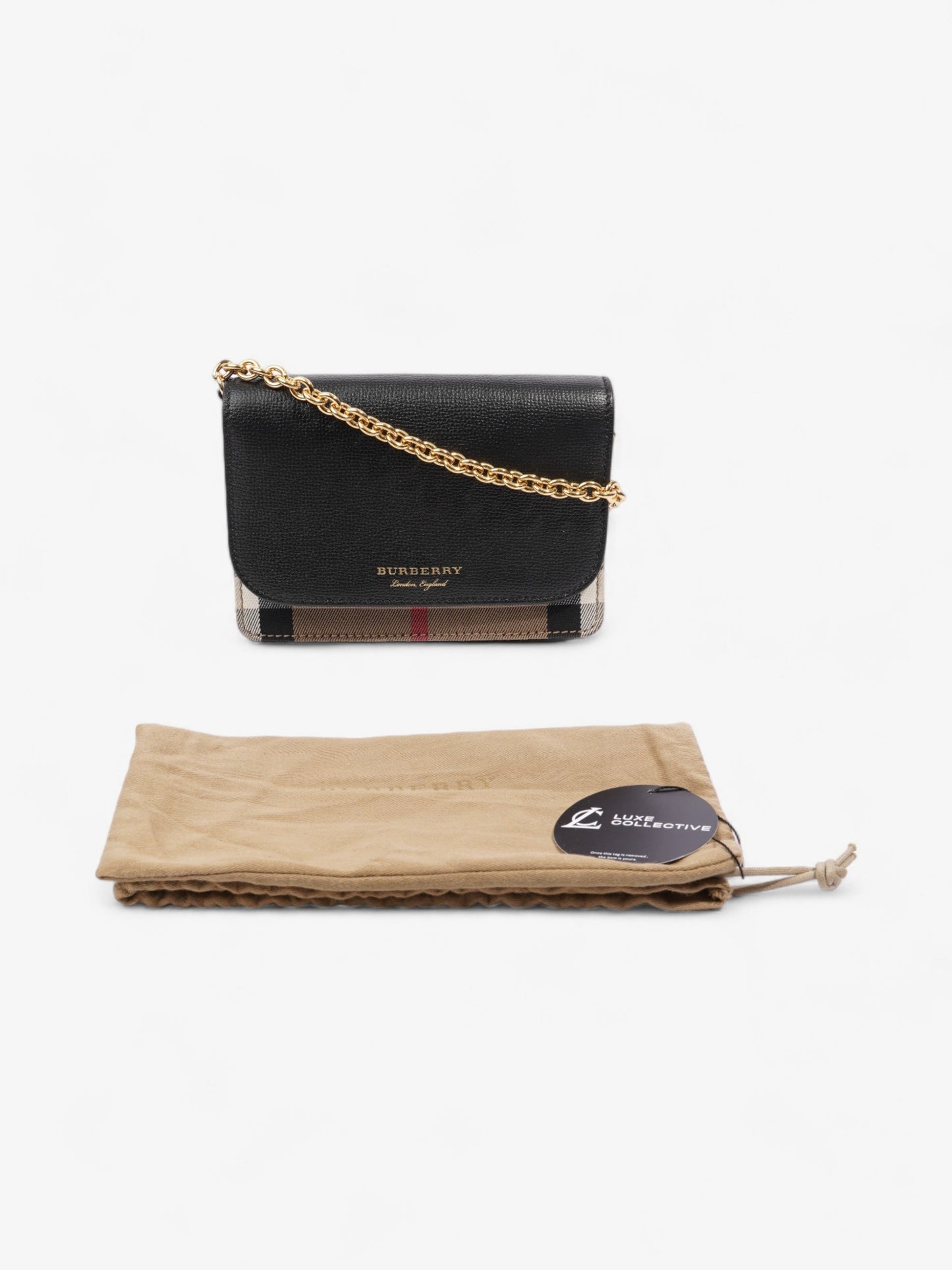Burberry Hampshire Chain Wallet House Check / Black Leather