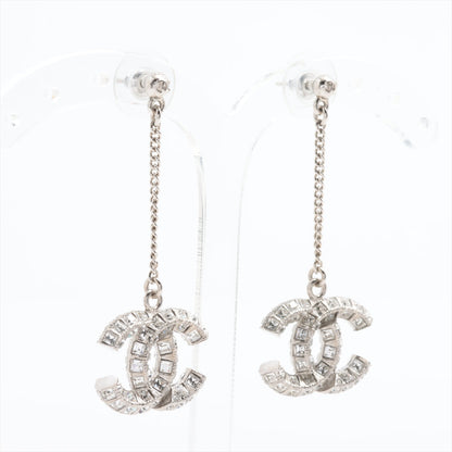 Chanel Coco Logo Silver Double sided Rhinestone Drop Earrings Costume Jewellery