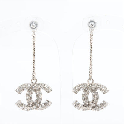 Chanel Coco Logo Silver Double sided Rhinestone Drop Earrings Costume Jewellery