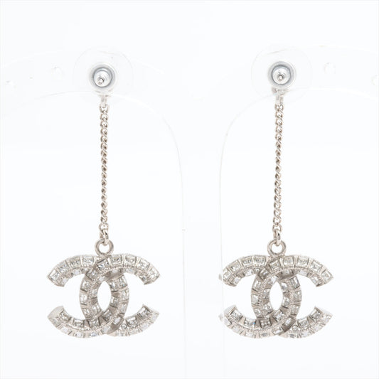 Chanel Coco Logo Silver Double sided Rhinestone Drop Earrings Costume Jewellery