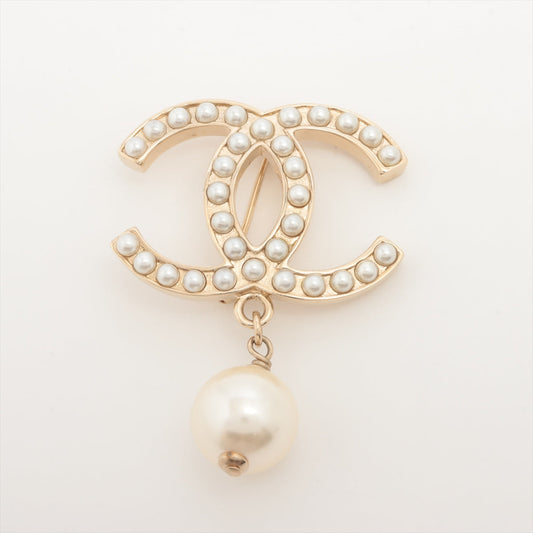 Chanel Coco Logo Gold Pearl Drop Brooch Costume Jewellery