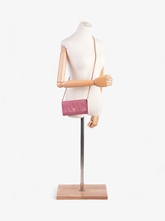Prada Wallet On Chain Pink Saffiano Leather