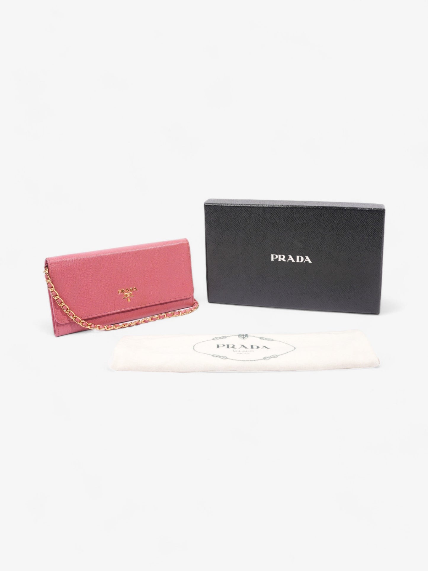 Prada Wallet On Chain Pink Saffiano Leather