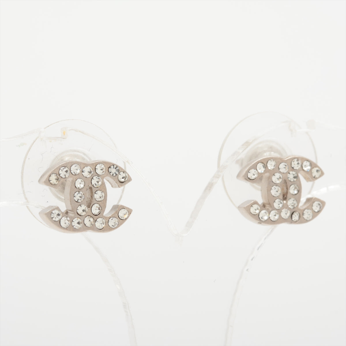 Chanel Coco Logo Rhinestone Silver Stud Earrings Costume Jewellery