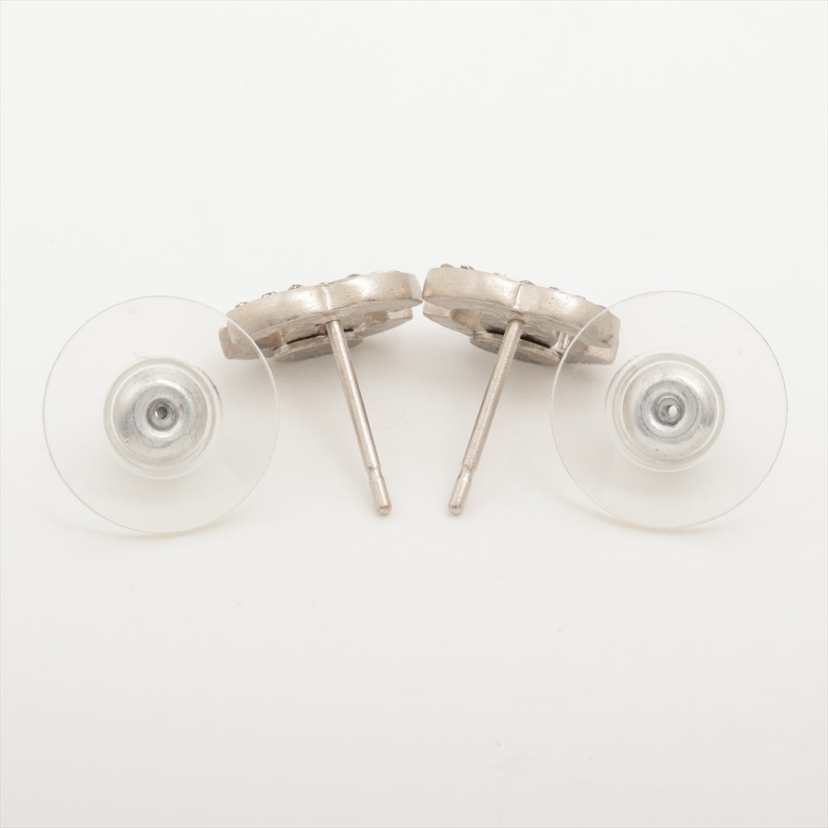 Chanel Coco Logo Rhinestone Silver Stud Earrings Costume Jewellery