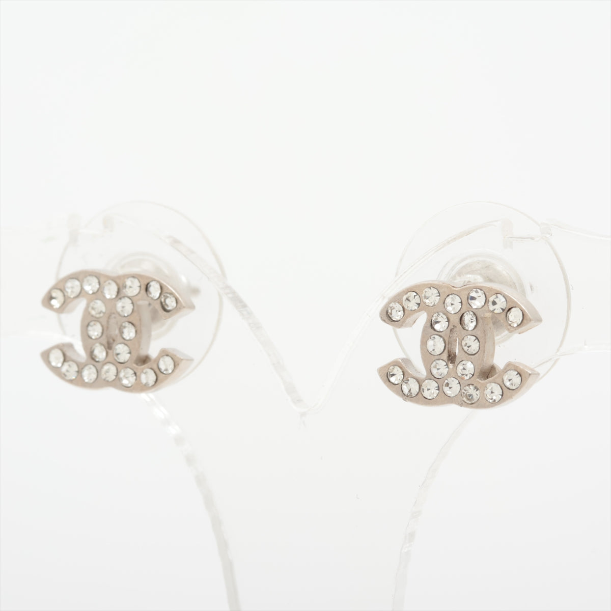 Chanel Coco Logo Rhinestone Silver Stud Earrings Costume Jewellery