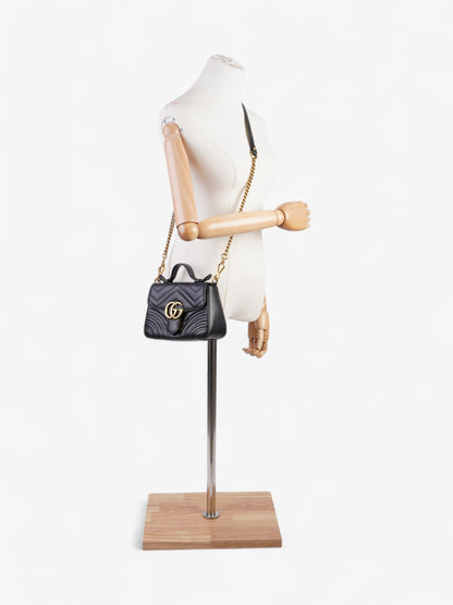 Gucci GG Marmont Top Handle Bag Black Matelasse Leather Mini