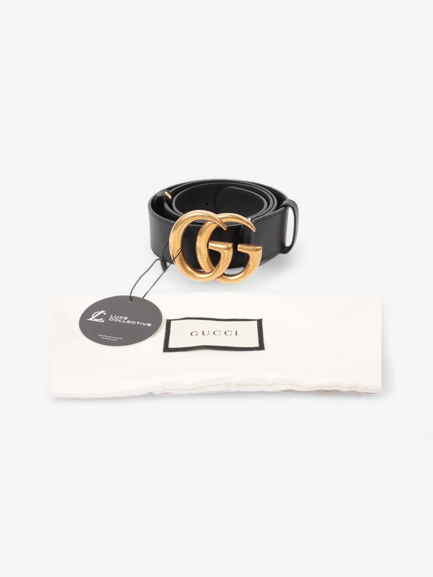 Gucci GG Marmont 2015 Re-Edition Wide Belt Black / Gold Leather 90cm / 36"