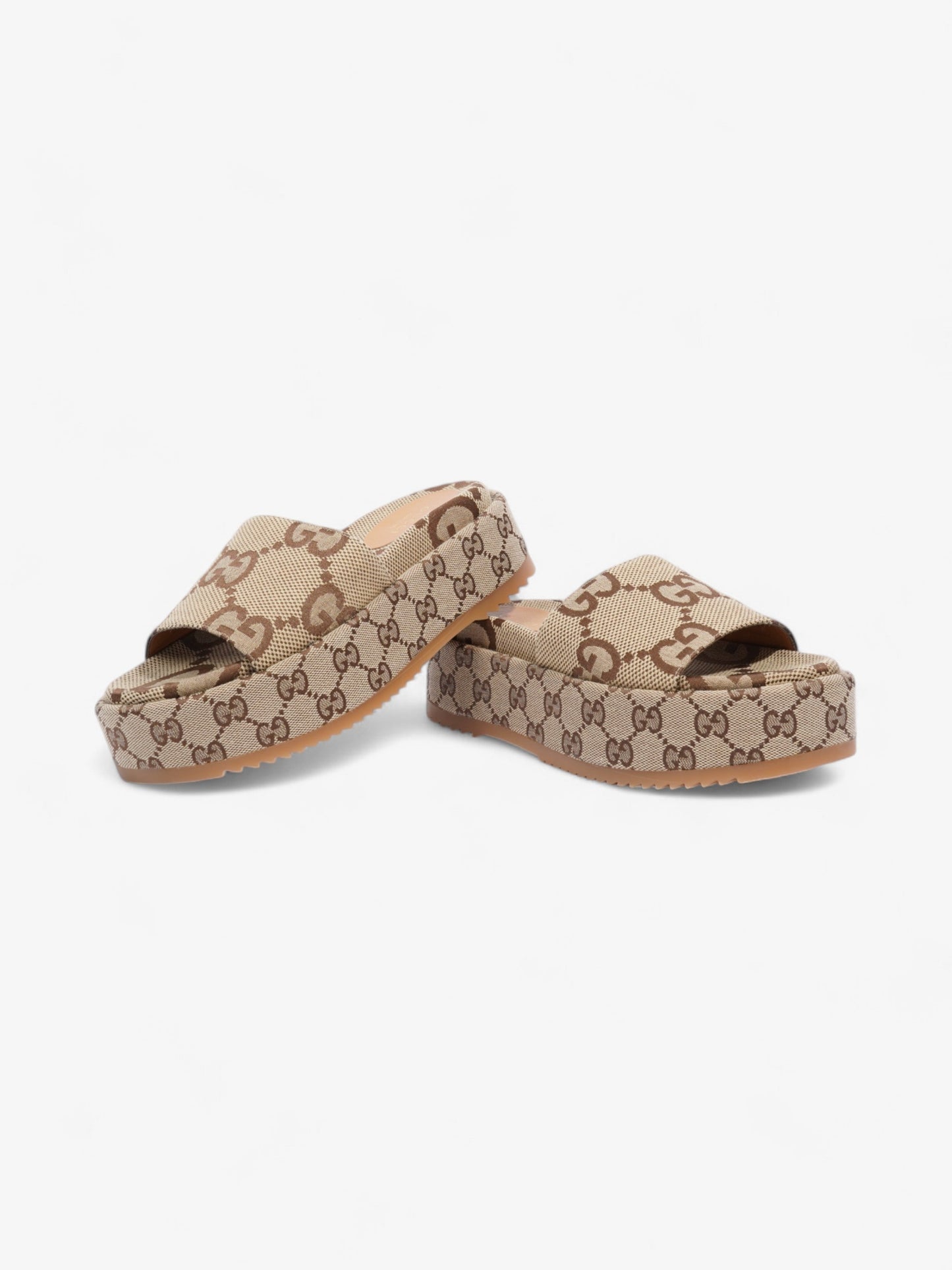 Gucci GG Platform Sandals Beige  / Brown Canvas EU 35 UK 2