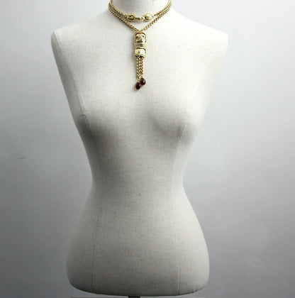 Chanel Vintage 1996 Gripoix Red Bead Gold-plated Long Necklace/Stacked Necklace/Waist Chain