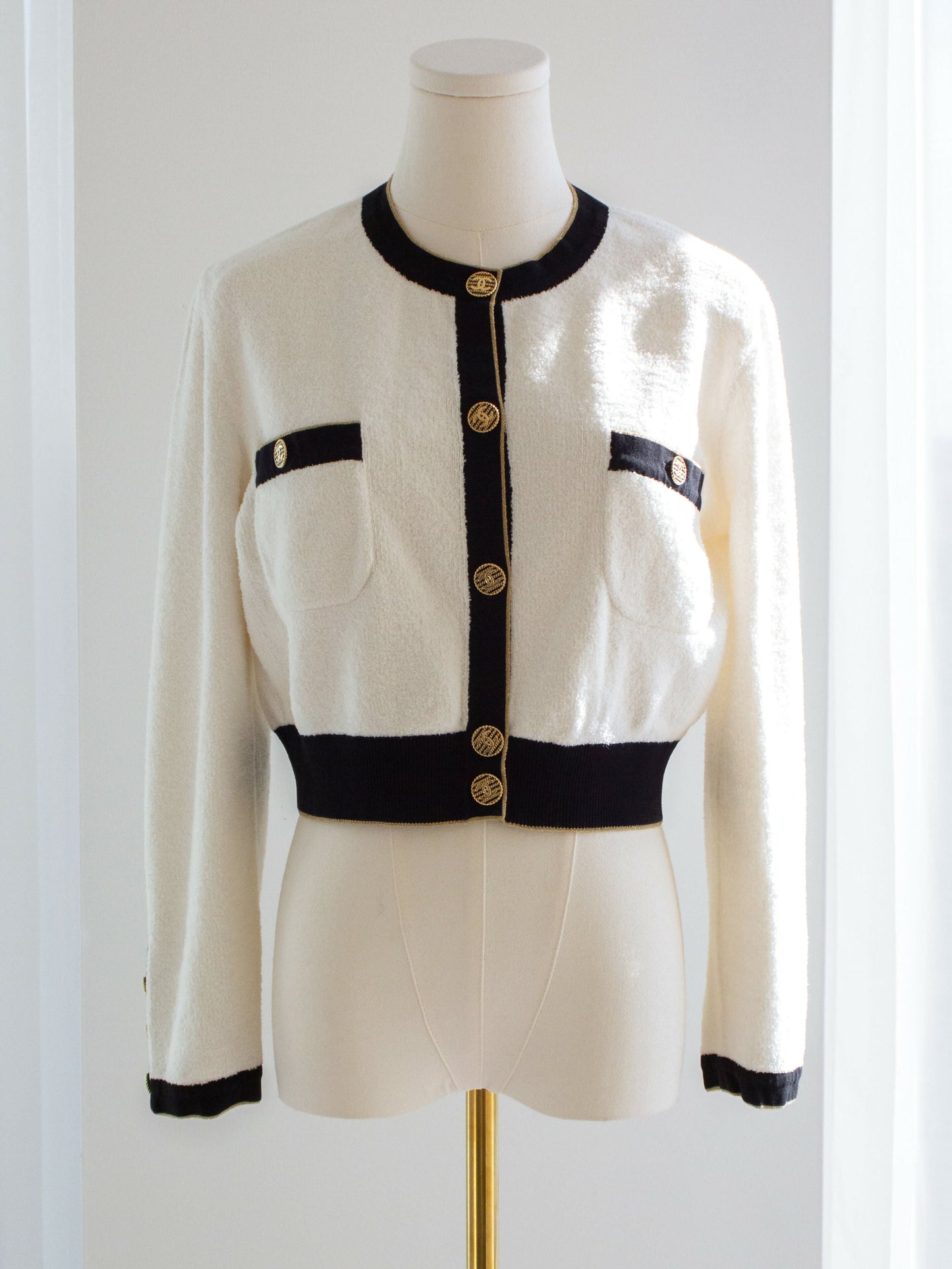 Chanel Cruise 2019 La Pausa White Black Gold Terry 19C Cardigan Jacket