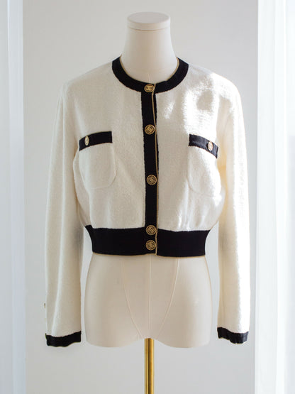 Chanel Cruise 2019 La Pausa White Black Gold Terry 19C Cardigan Jacket