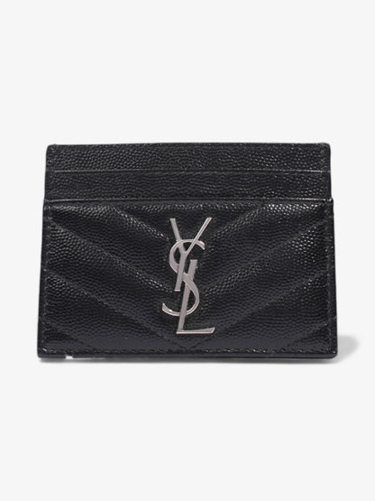 Saint Laurent Cassandre Card Holder Black / Silver Grained Leather