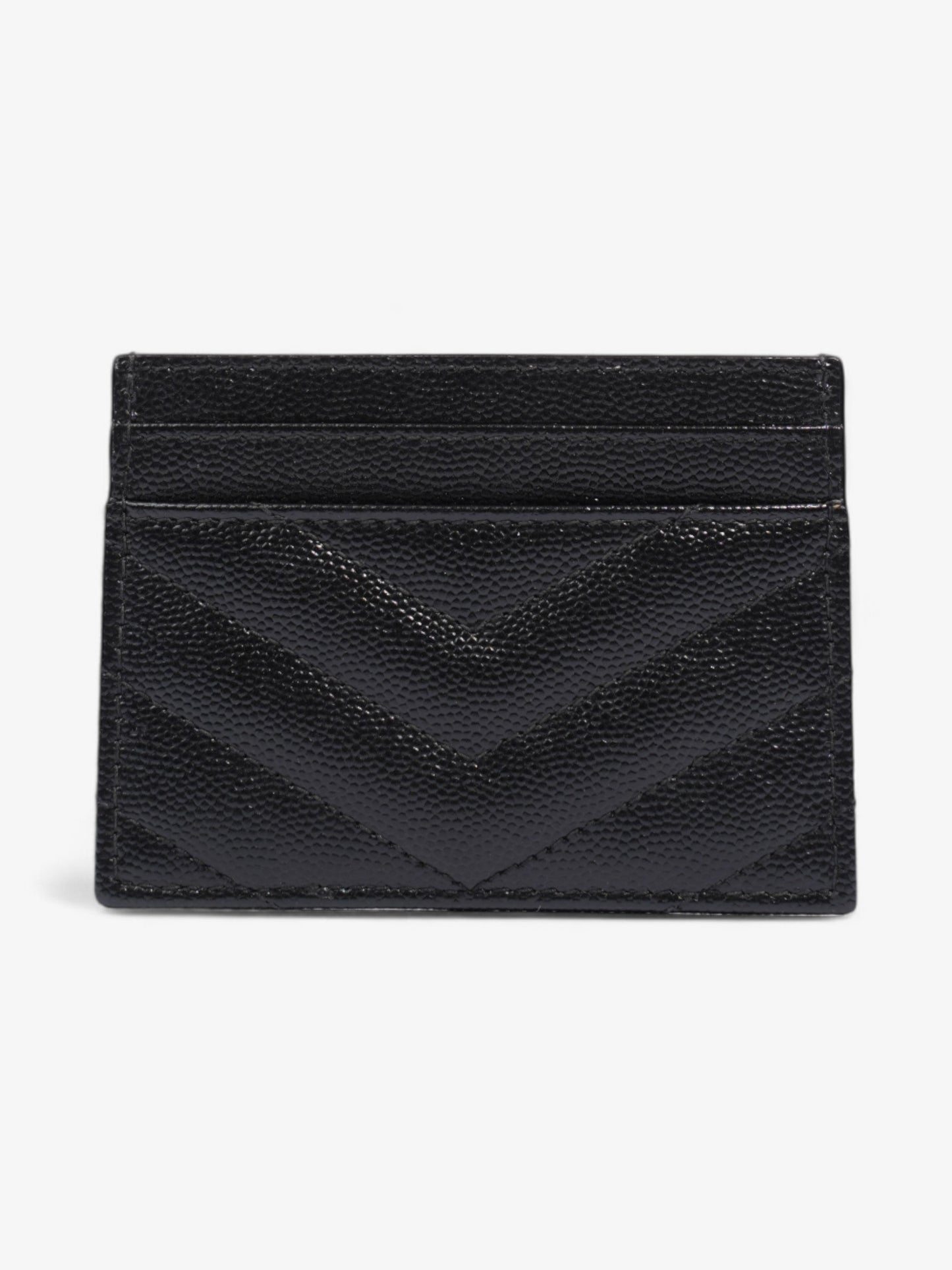 Saint Laurent Cassandre Card Holder Black / Silver Grained Leather