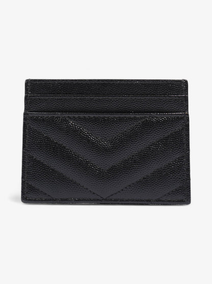 Saint Laurent Cassandre Card Holder Black / Silver Grained Leather
