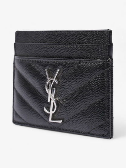 Saint Laurent Cassandre Card Holder Black / Silver Grained Leather