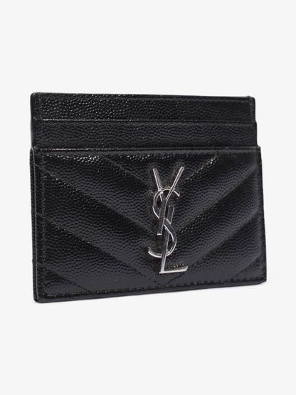 Saint Laurent Cassandre Card Holder Black / Silver Grained Leather