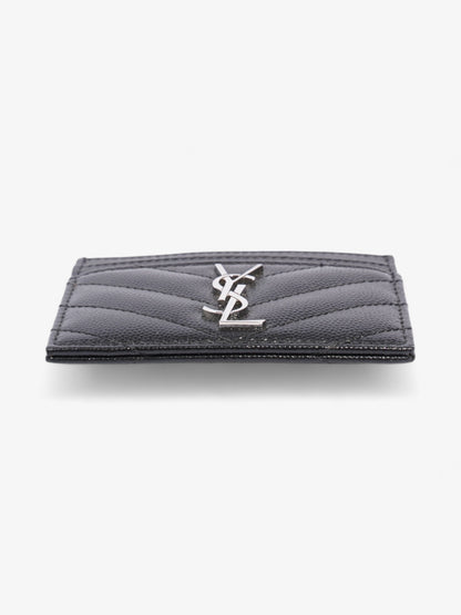 Saint Laurent Cassandre Card Holder Black / Silver Grained Leather