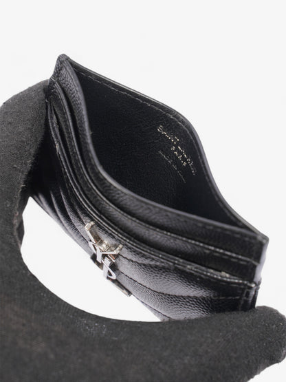 Saint Laurent Cassandre Card Holder Black / Silver Grained Leather