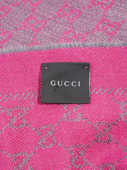 Gucci GG Fringe Scarf GG Pink / Grey Wool