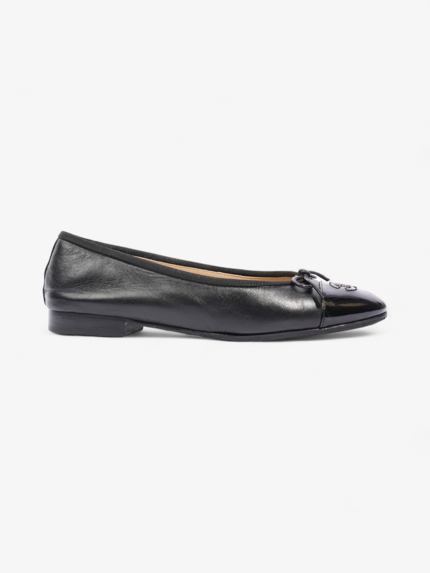 Chanel CC Ballerina Pumps Black Leather EU 37.5 UK 4.5