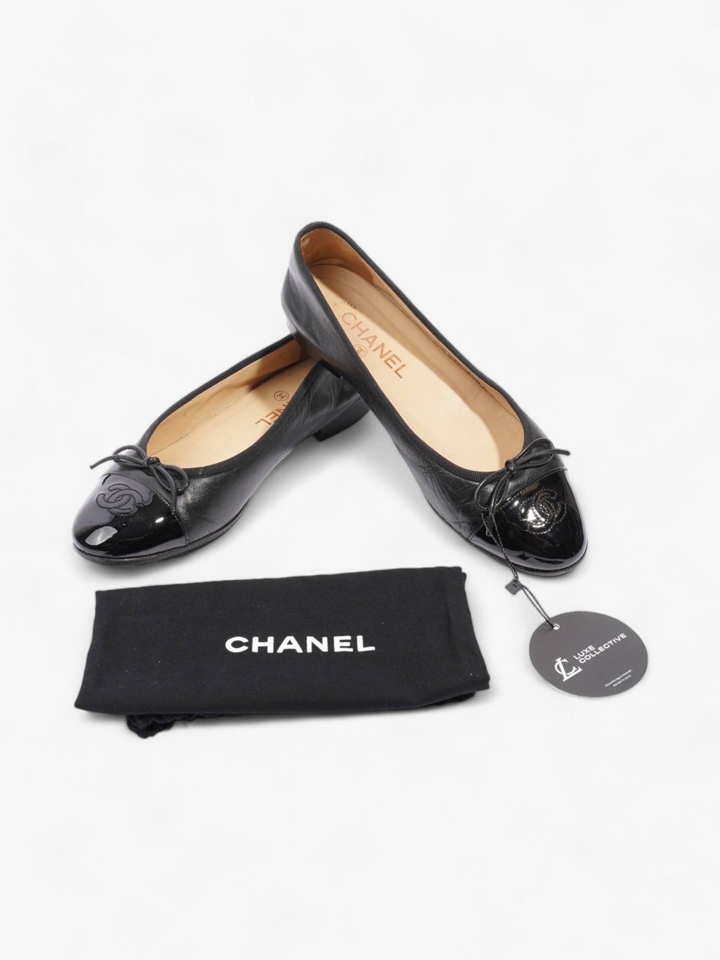 Chanel CC Ballerina Pumps Black Leather EU 37.5 UK 4.5