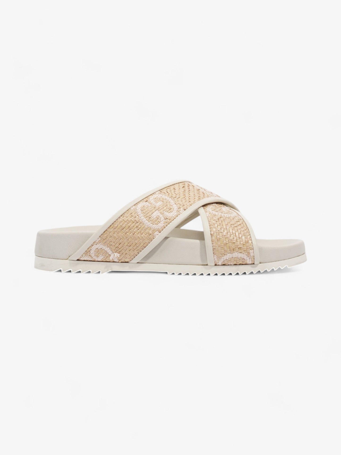 Gucci GG Crossover Sandals White / Natural / Baby Pink Raffia EU 39 UK 6