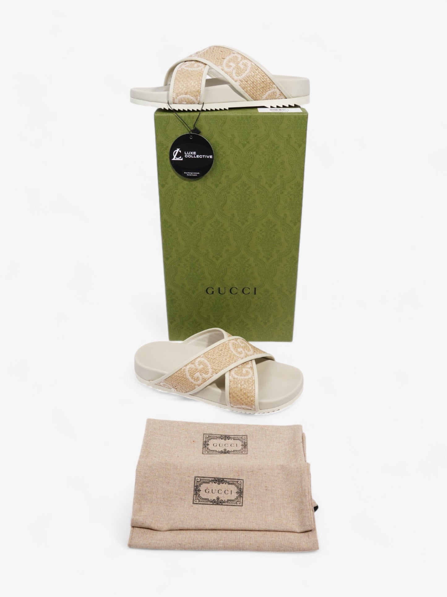 Gucci GG Crossover Sandals White / Natural / Baby Pink Raffia EU 39 UK 6
