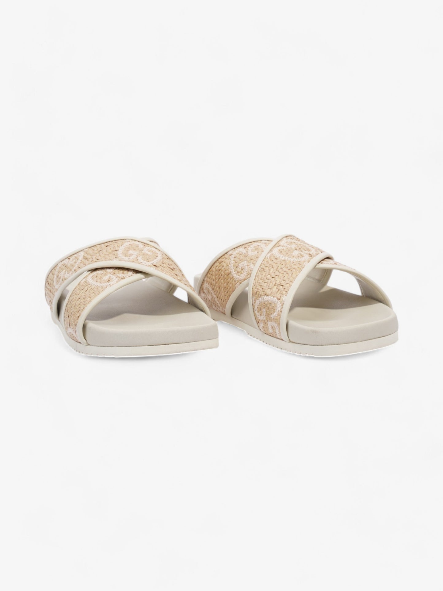 Gucci GG Crossover Sandals White / Natural / Baby Pink Raffia EU 39 UK 6